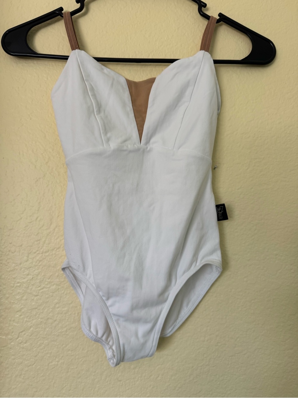 White Leotard with Tan Straps and V-Notch